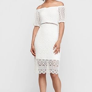 Express Off The Shoulder Crochet Lace Midi Dress